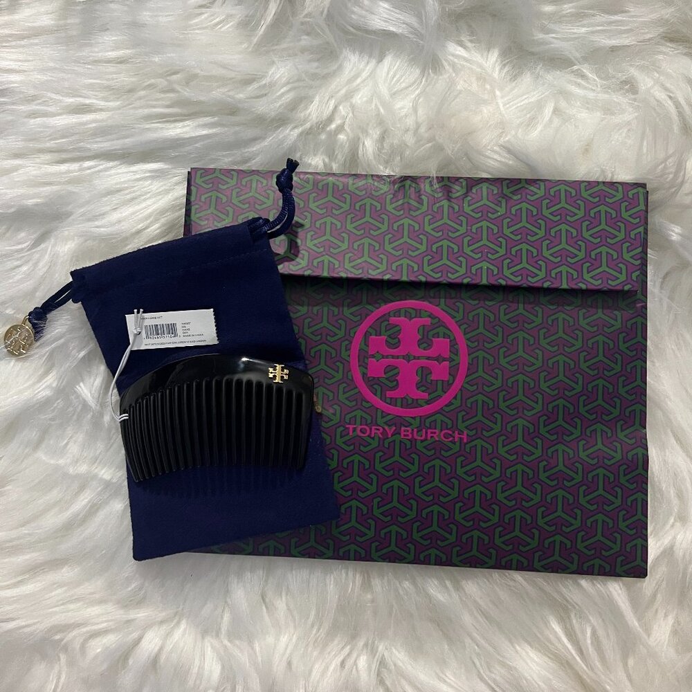 Tory Burch Hair Comb - One Piece - Black w/ Gold Logo